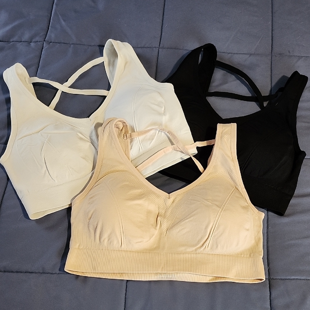 Womens Sports Bras. Black, White, Beige